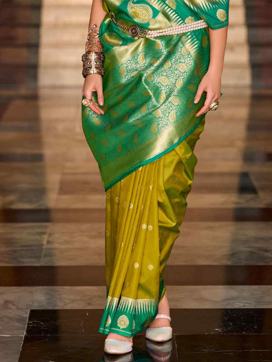 Yellow Soft Silk Handwoven Festival Wedding Fancy Heavy Border Saree