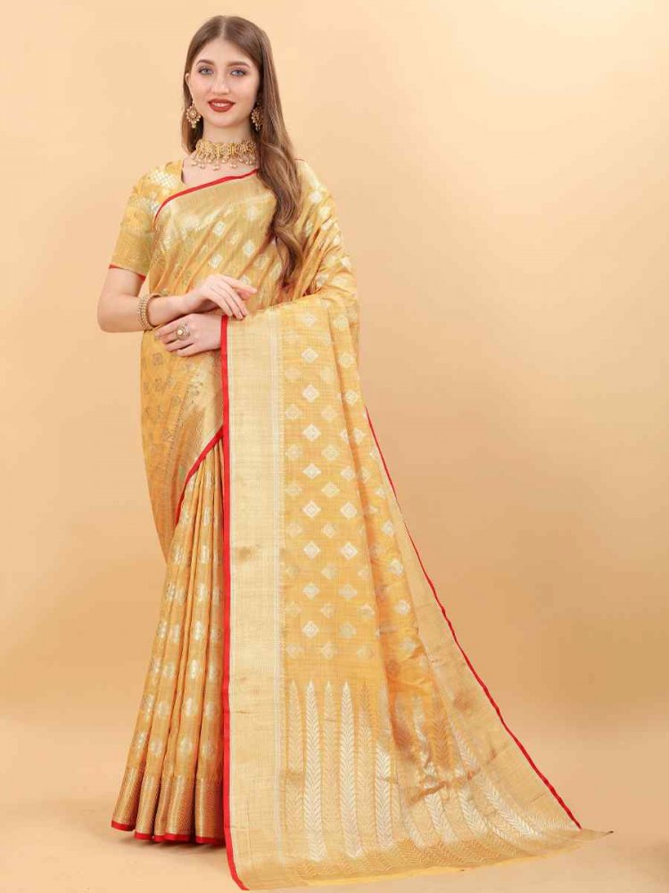 Yellow Soft Silk Handwoven Wedding Festival Heavy Border Saree