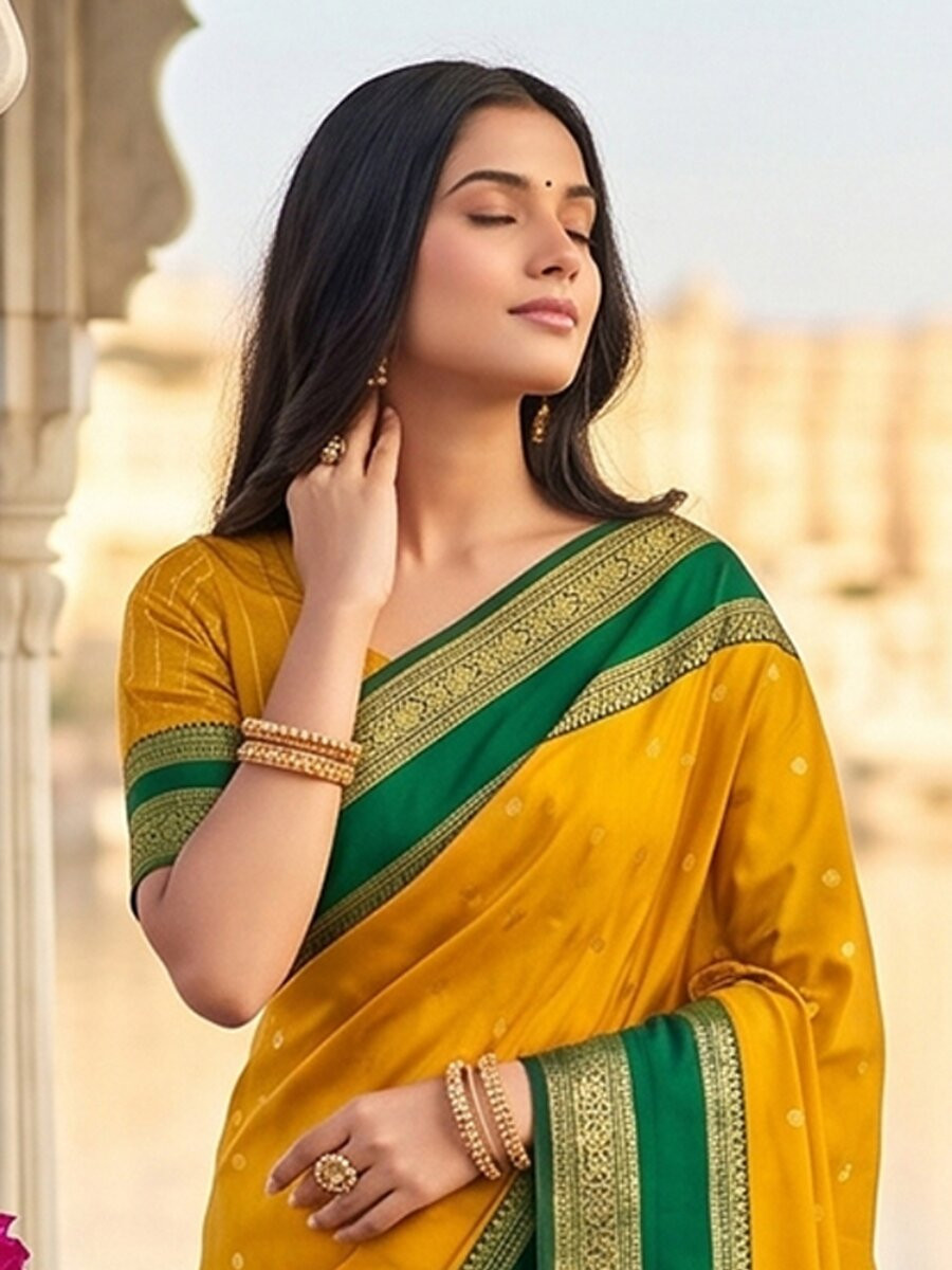 Yellow Soft Silk Zari Weaving Wedding Reception Party Festival Casual Heavy Border Sarees