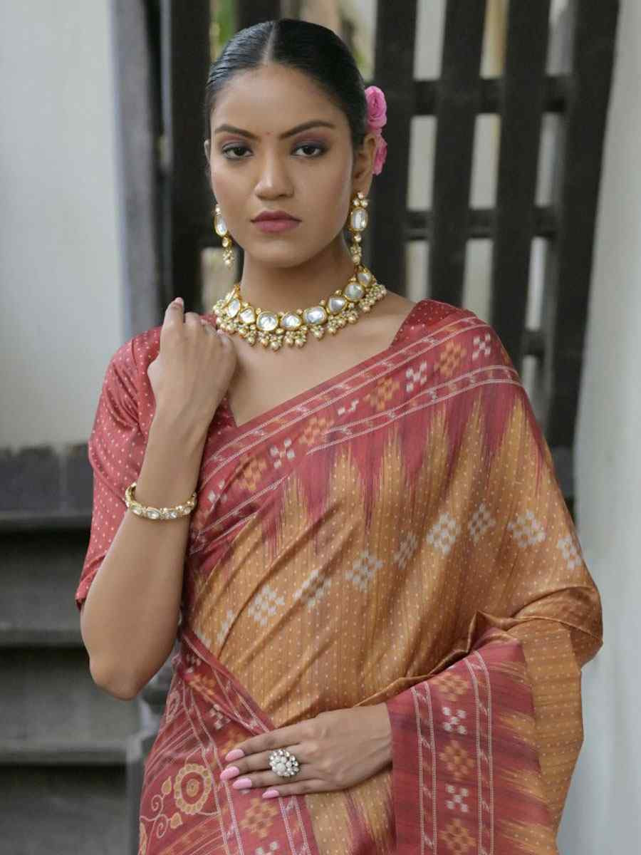 Yellow Soft Tussar Silk Printed Traditional Bridal Reception Festival Wedding Fancy Heavy Border Saree