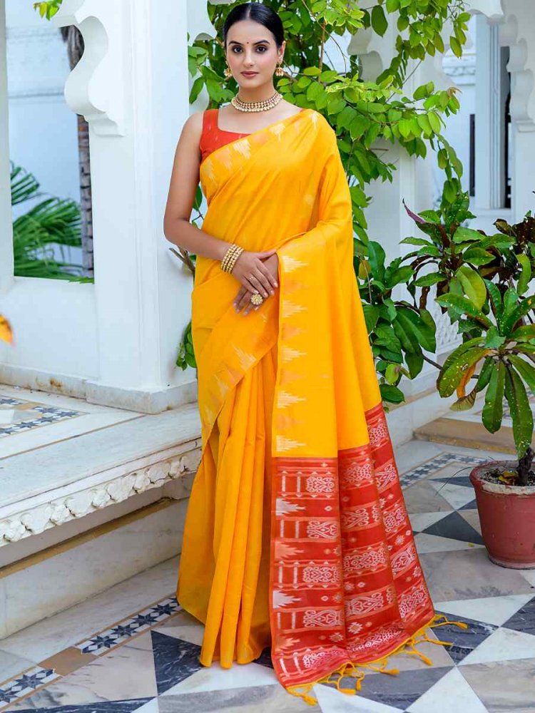 Yellow South Silk Handwoven Wedding Festival Heavy Border Saree