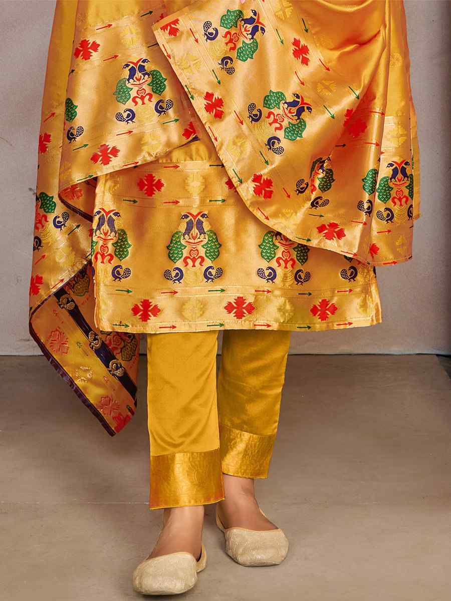 Yellow Tapeta Silk Embroidered Casual Festival Pant Salwar Kameez
