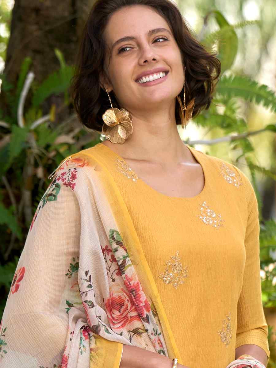 Yellow Tissue Embroidered Party Wedding Ready Pant Salwar Kameez