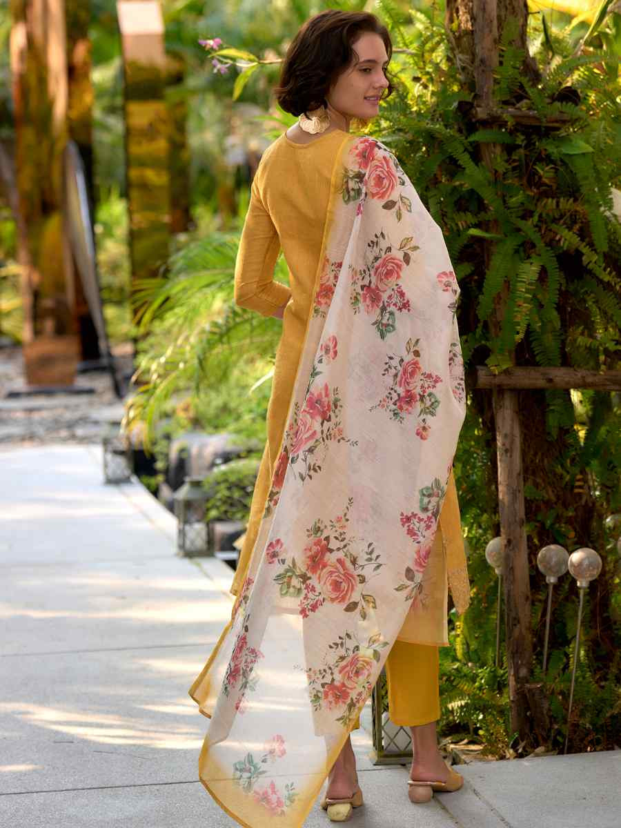 Yellow Tissue Embroidered Party Wedding Ready Pant Salwar Kameez