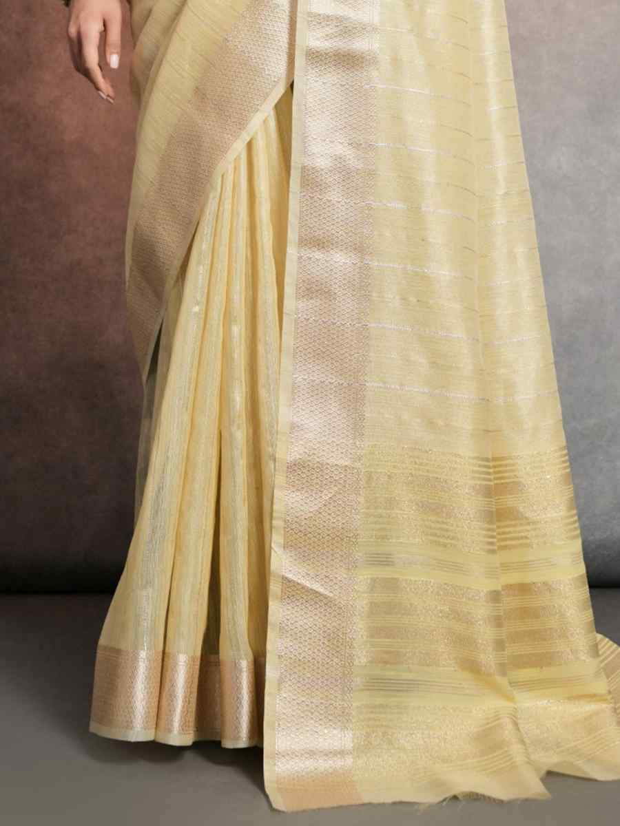 Yellow Tissue Linen Handwoven Casual Festival Classic Style Saree