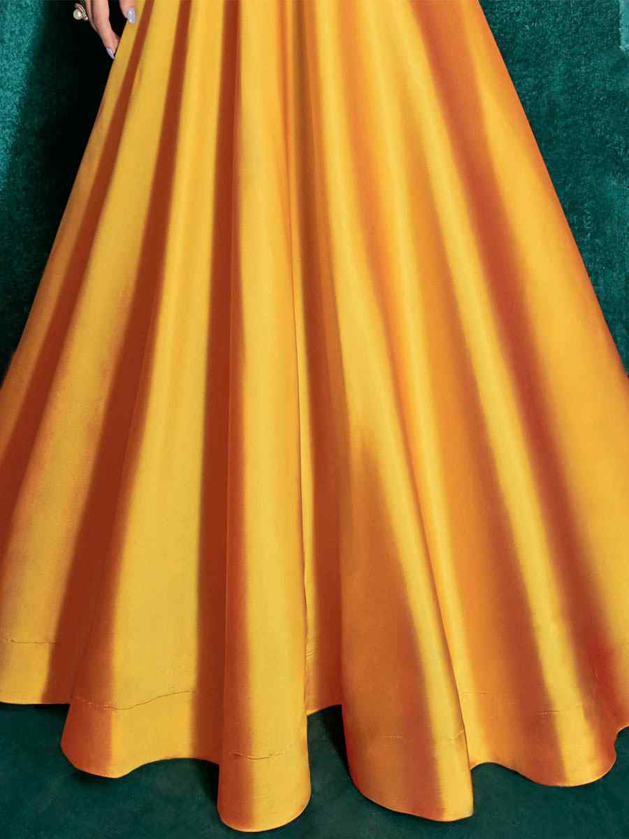 Yellow Triva Silk Embroidered Party Festival Gown