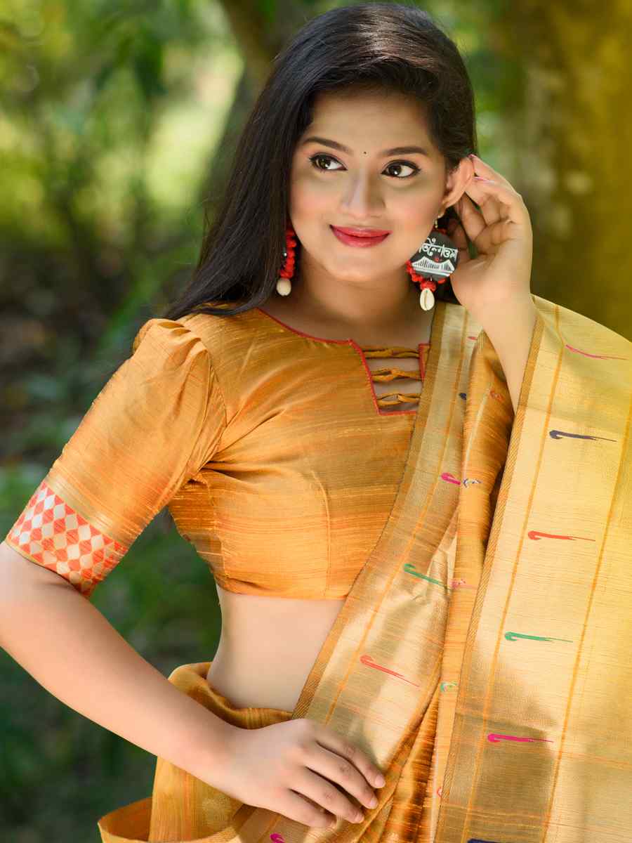 Yellow Tussar Silk Handwoven Wedding Festival Heavy Border Saree