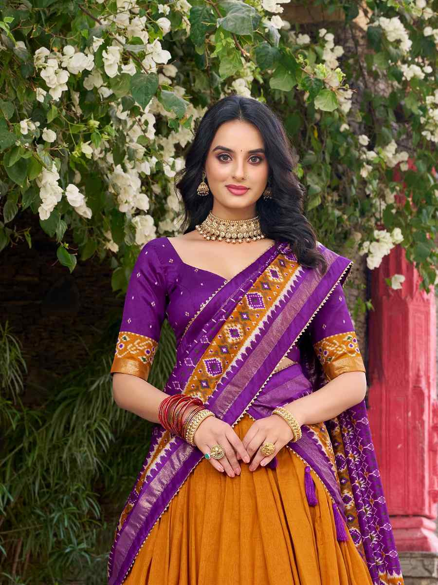 Yellow Tussar Silk Printed And Hand Embroidered Party Reception Wedding Lehenga Choli