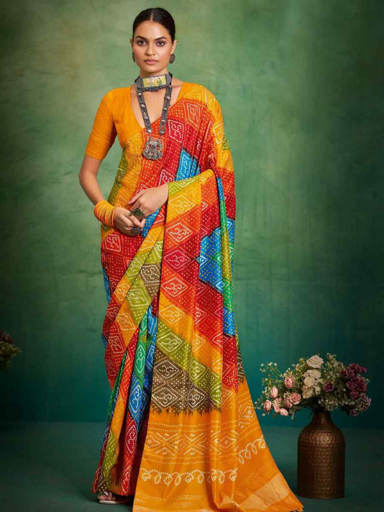 Image of Yellow Velvet Tussar Silk Printed Causal Reception Festival Wedding Fancy Classic Style Saree