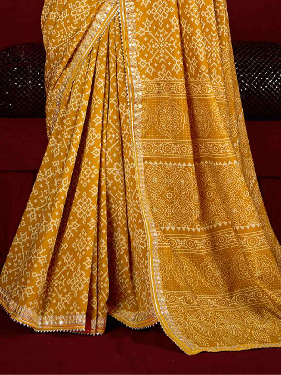 Yellow Velvet Tussar Silk Printed Embroidery Casual Reception Festival Wedding Fancy Classic Style Sarees