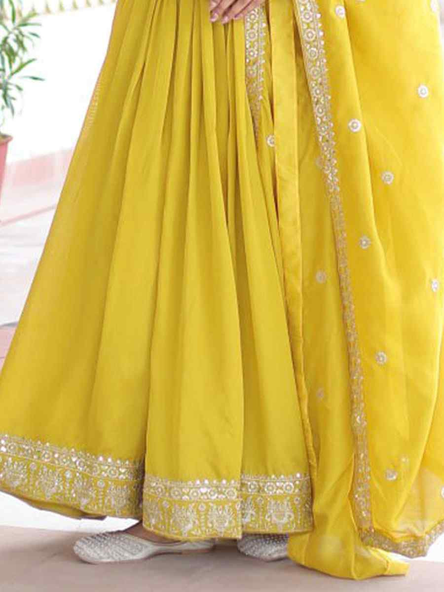 Yellow Vichitra Silk Embroidered Festival Casual Wedding Gown Women Wear