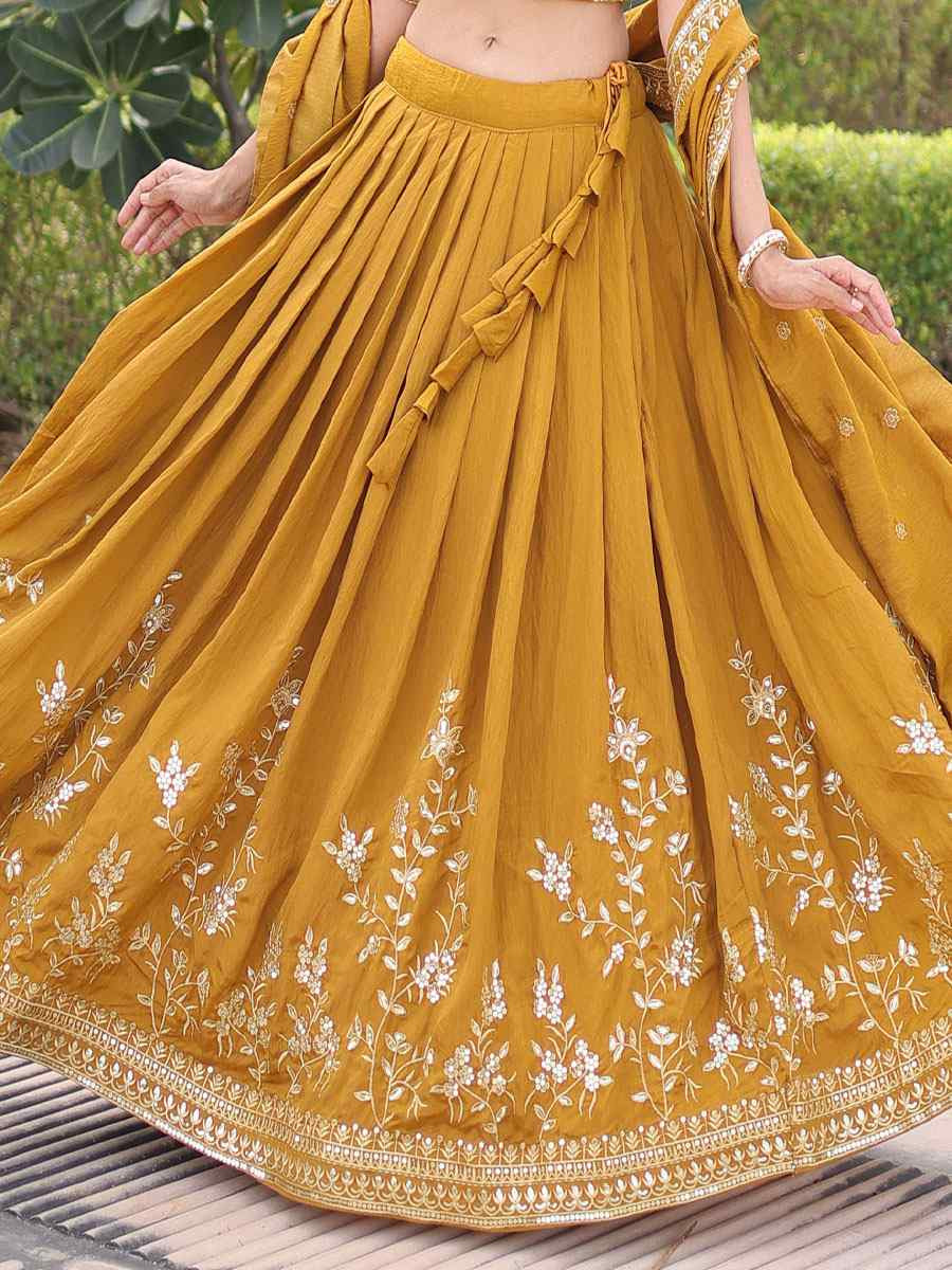 Yellow Vichitra Silk Embroidery Wedding Reception Festival Heavy Border Lehenga Choli