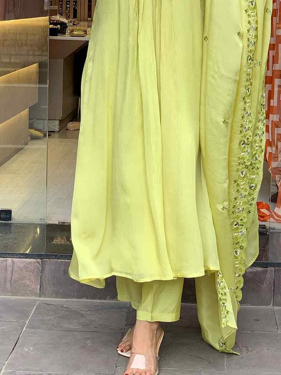Yellow Viscose Chinon Embroidery Party Wedding Festival Casual Ready Pant Salwar Kameez