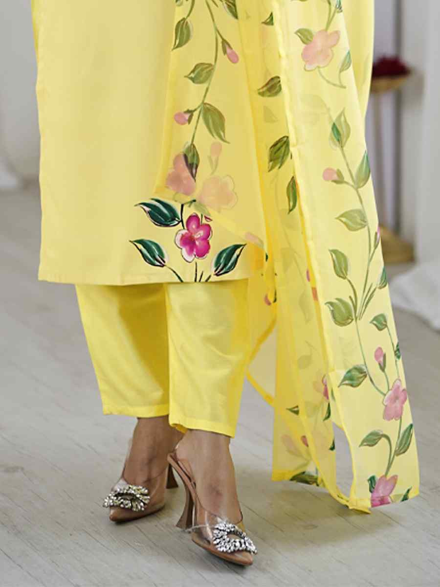 Yellow Viscose Embroidered Festival Casual Ready Pant Salwar Kameez