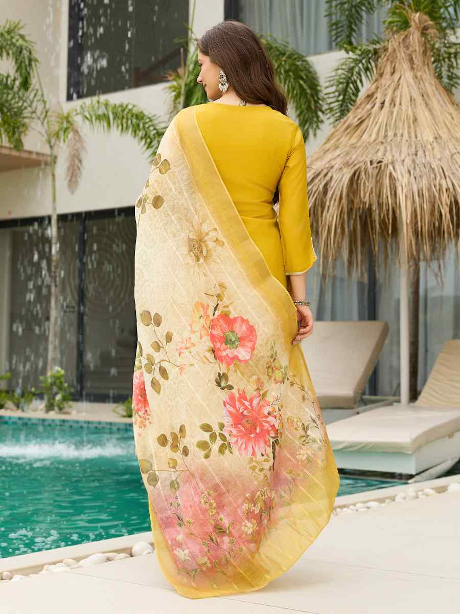 Yellow Viscose Embroidery Party Wedding Festival Casual Ready Pant Salwar Kameez
