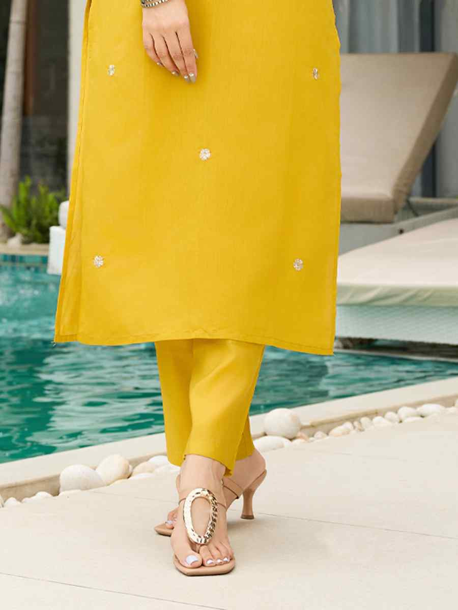 Yellow Viscose Embroidery Party Wedding Festival Casual Ready Pant Salwar Kameez