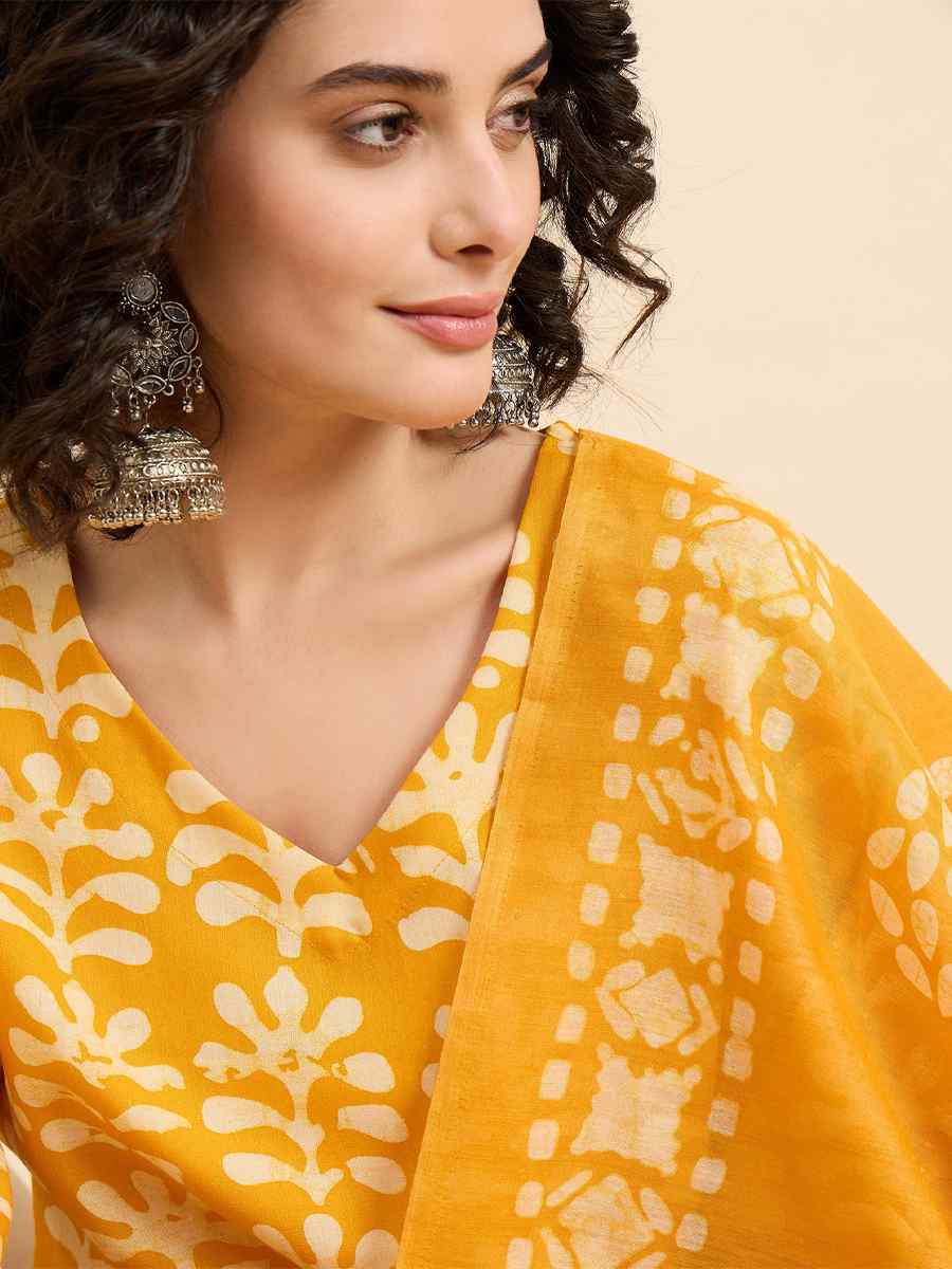 Yellow Viscose Printed Festival Casual Ready Pant Salwar Kameez