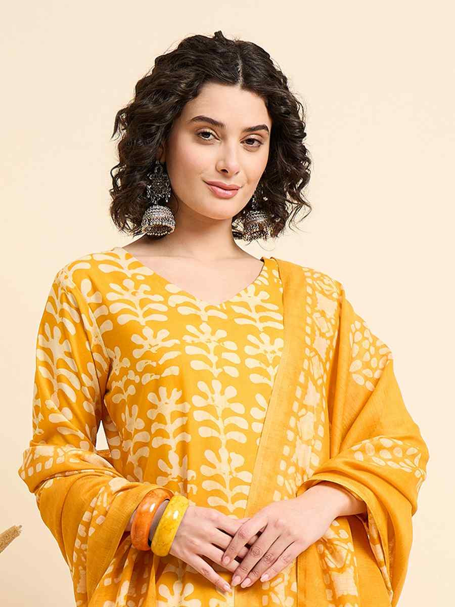 Yellow Viscose Printed Festival Casual Ready Pant Salwar Kameez