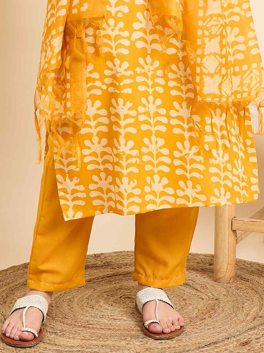 Yellow Viscose Printed Festival Casual Ready Pant Salwar Kameez