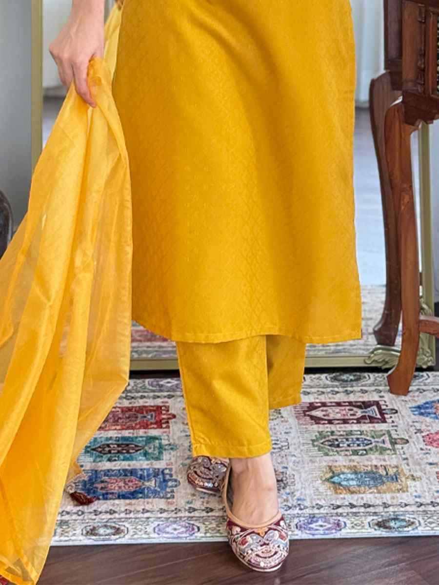 Yellow Viscose Rayon Embroidery Party Wedding Festival Casual Ready Pant Salwar Kameez