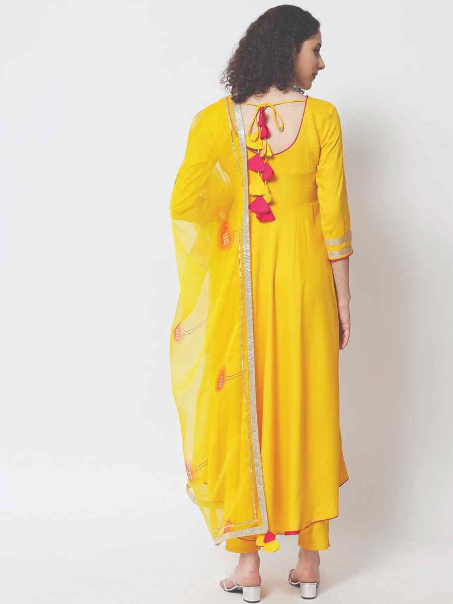 Yellow Viscose Rayon Printed Festival Casual Ready Pant Salwar Kameez
