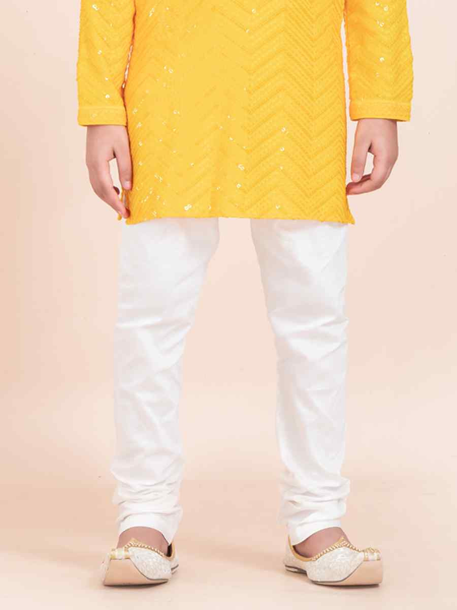 Yellow Viscose RayonEmbroidered Festival Traditional Kurta Pyjama Boys Wear