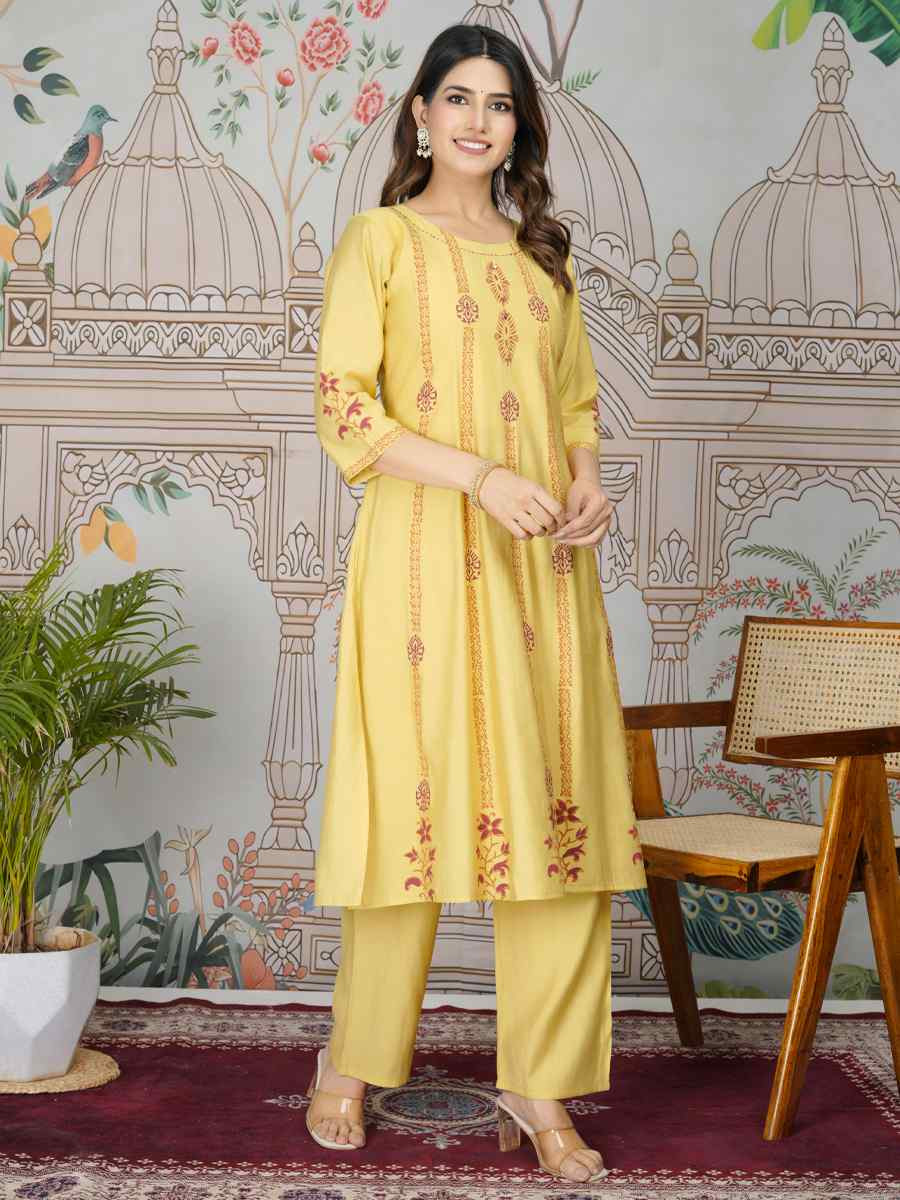 Yellow Viscose Roman Silk Printed Festival Casual Kurti