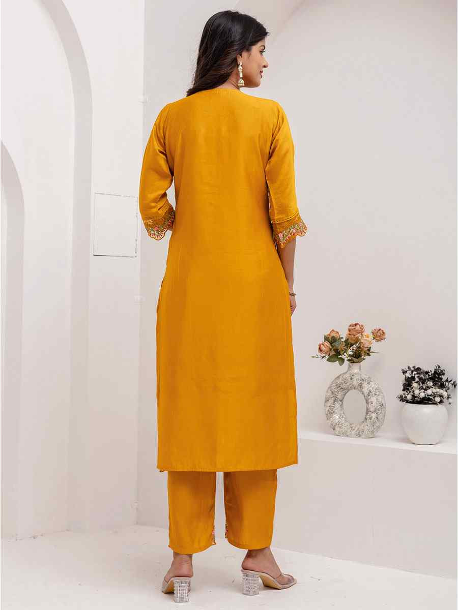 Yellow Viscose Silk Embroidery Party Wedding Festival Casual Ready Pant Salwar Kameez