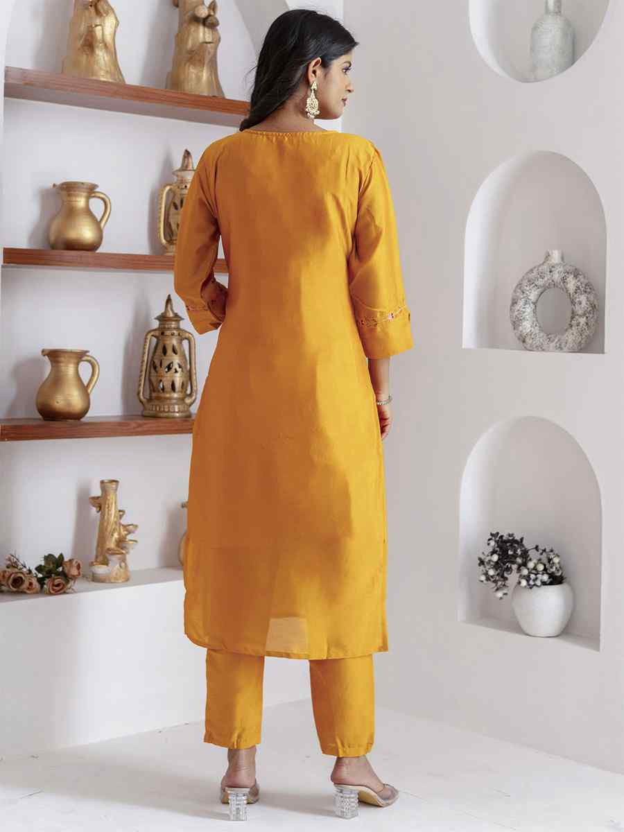 Yellow Viscose Silk Embroidery Party Wedding Festival Casual Ready Pant Salwar Kameez