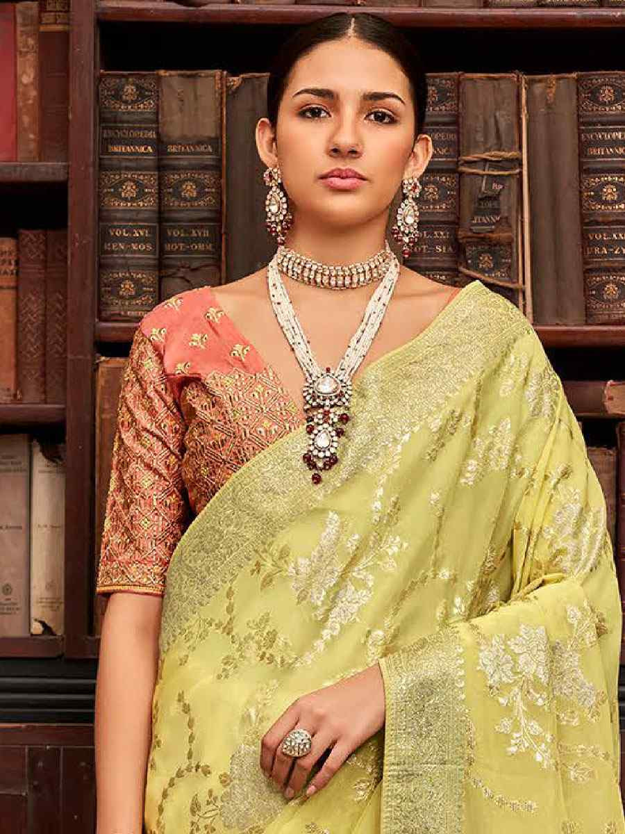 Yellow Viscose Silk Handwoven Bridal Reception Festival Wedding Fancy Heavy Border Saree