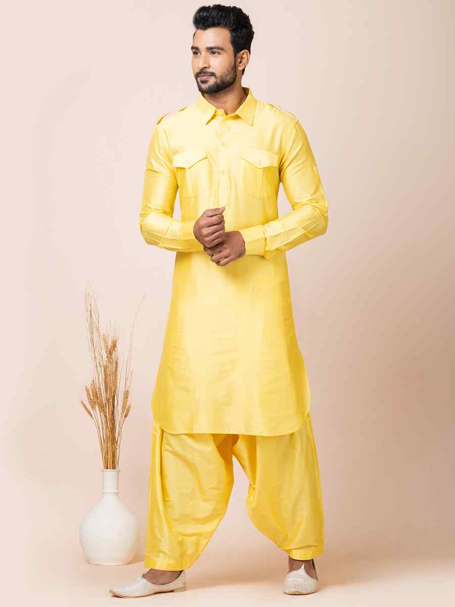 Yellow Viscose Woven Festival Mehendi Kurta