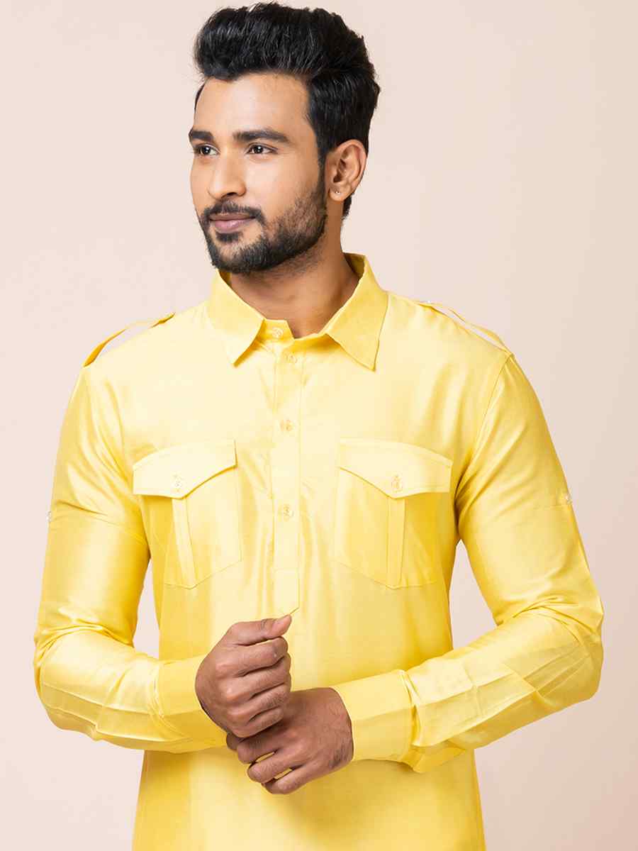 Yellow Viscose Woven Festival Mehendi Kurta
