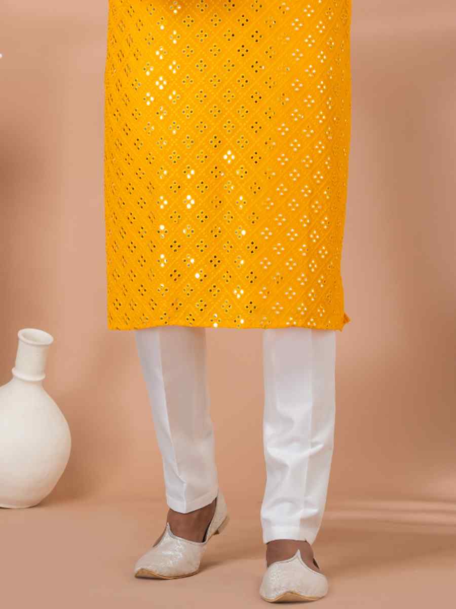 Yellow Viscose Woven Festival Wedding Kurta