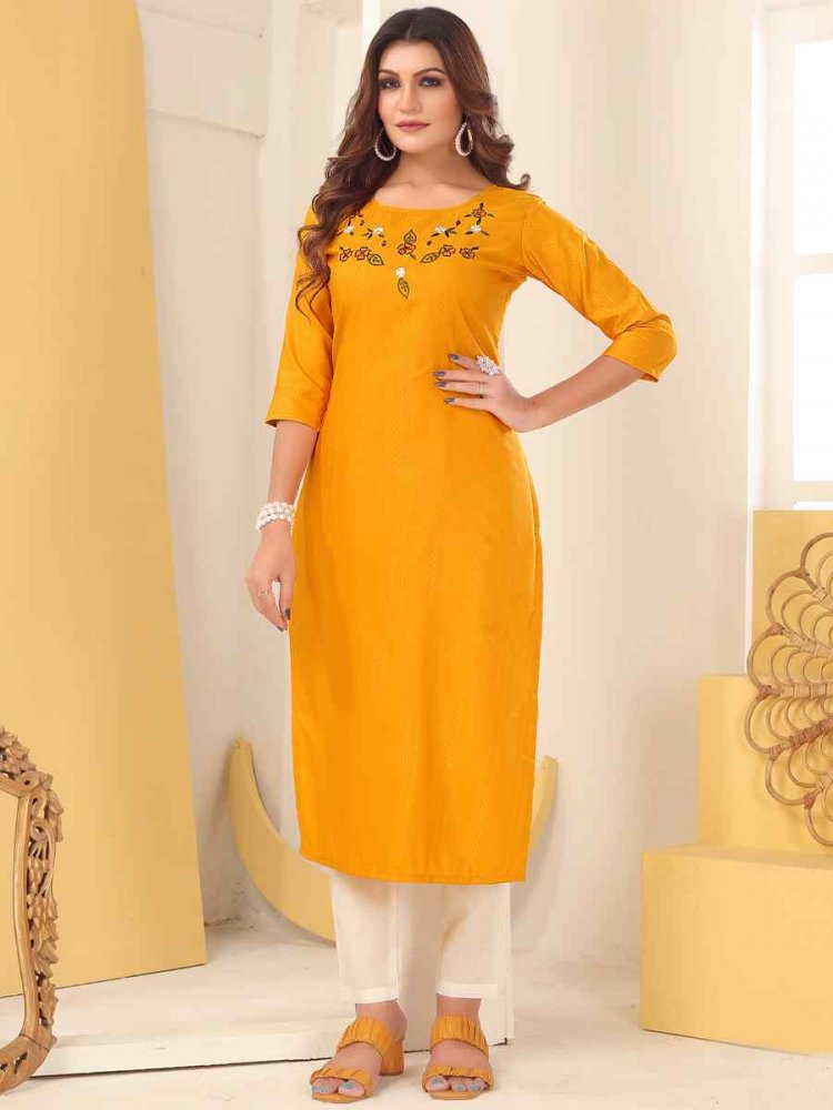 Yellow Vision Silk Embroidered Festival Casual Kurti