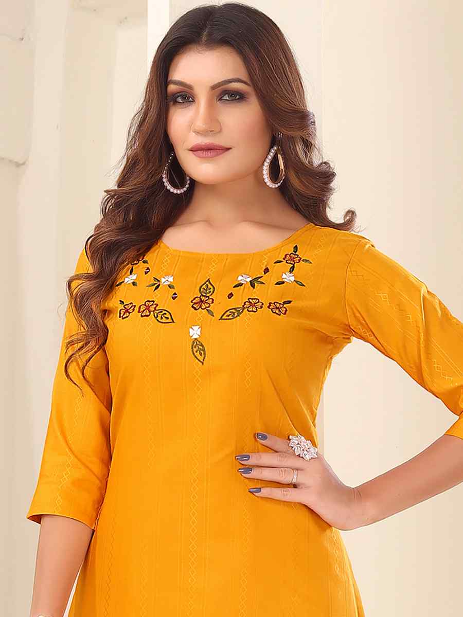 Yellow Vision Silk Embroidered Festival Casual Kurti