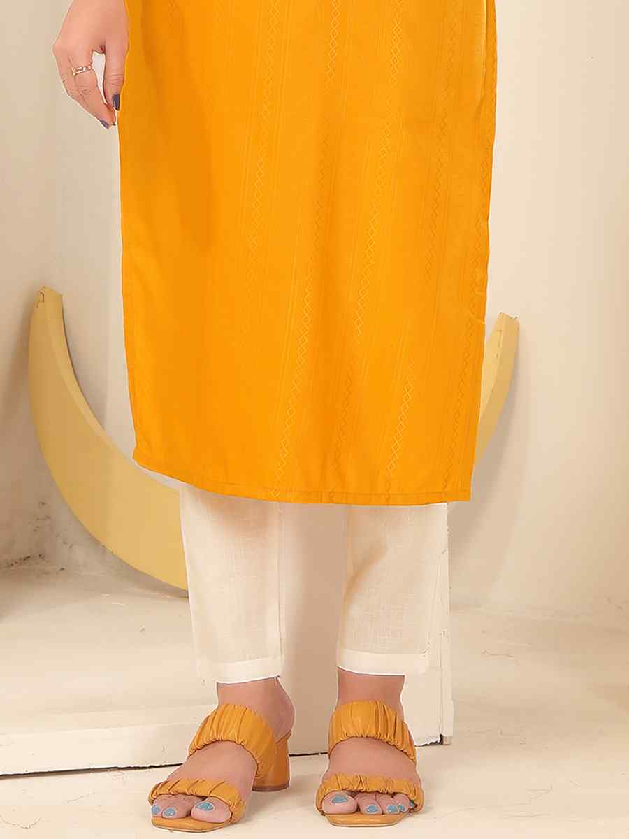 Yellow Vision Silk Embroidered Festival Casual Kurti