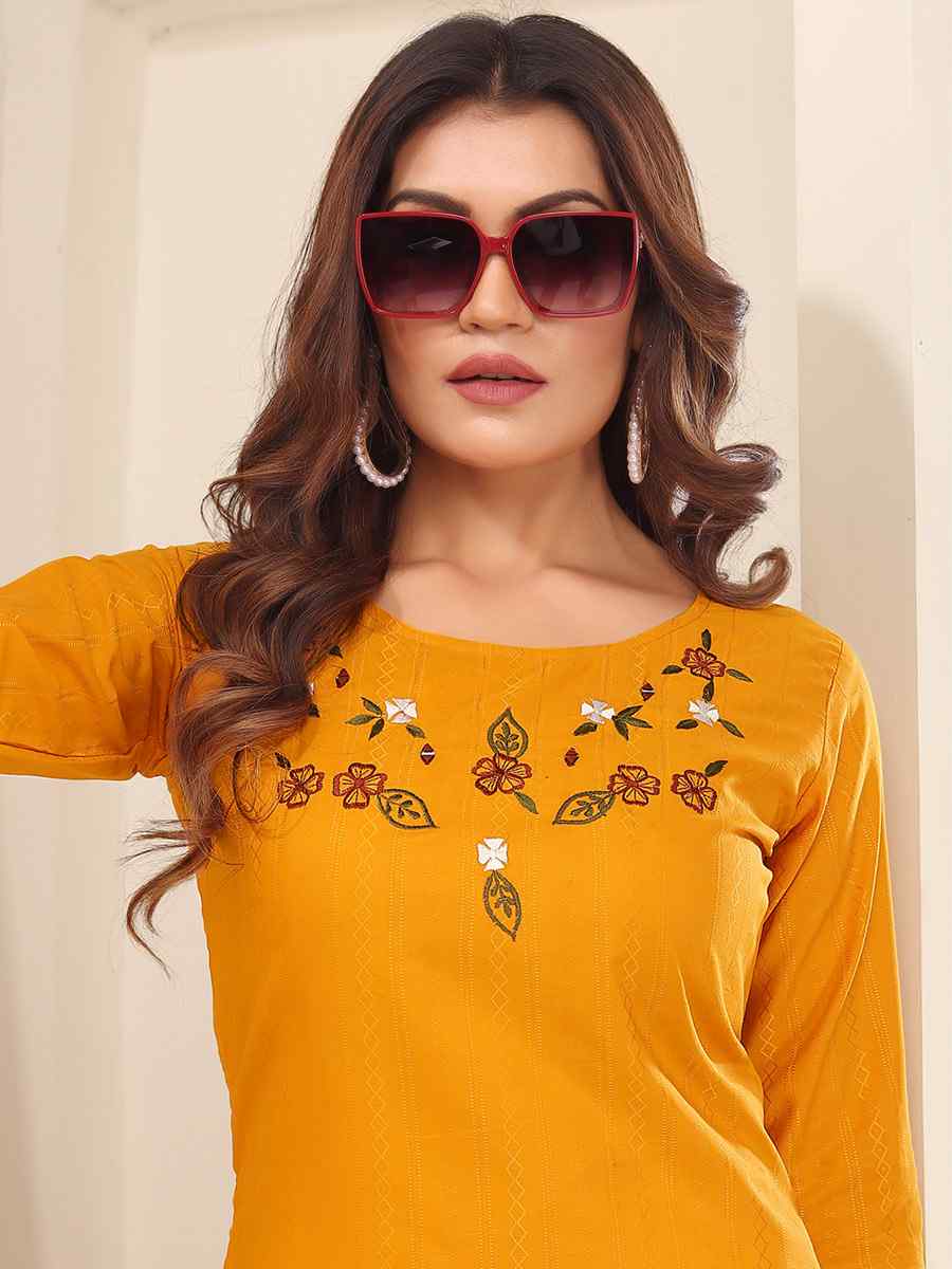 Yellow Vision Silk Embroidered Festival Casual Kurti