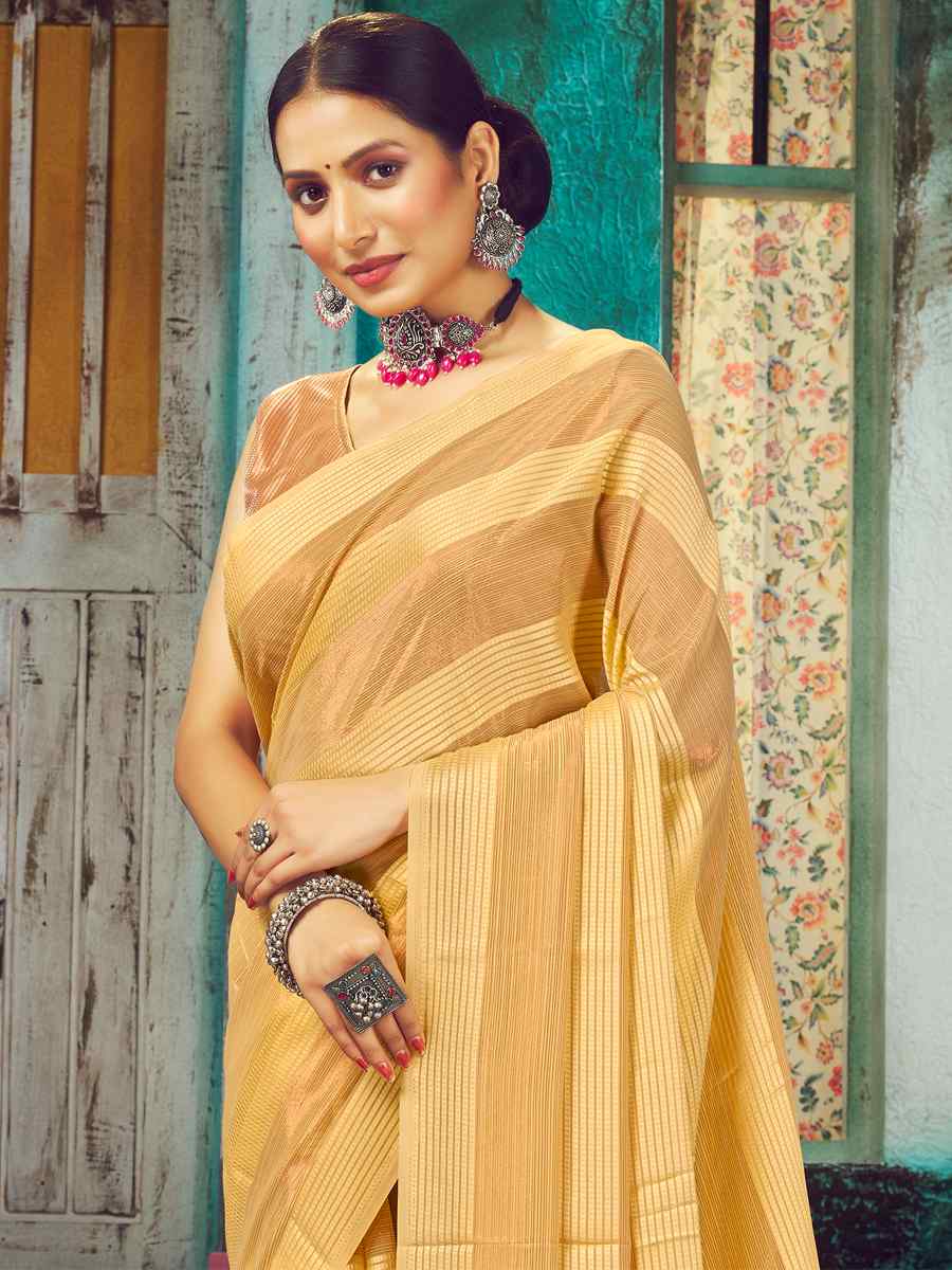 Yellow Weightless Patta Plain Festival Party Classic Style Saree
