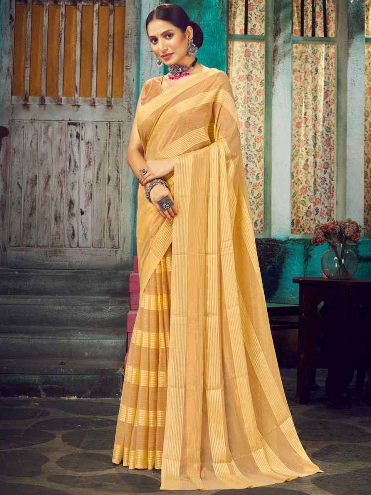 Yellow Weightless Patta Plain Festival Party Classic Style Saree